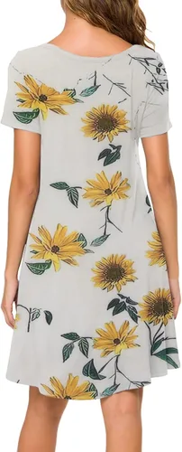 Vista 4 de Vestido de playa casual de verano para mujer, vestido de verano de manga corta, estampado de mariposas, suelto, cuello redondo, vestido de verano