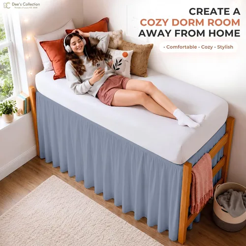 Vista 39 de Dorm Ruffle Twin XL 28" Drop Extra Long BedSkirt, Premium Brushed Microfiber Tailored Drop, Put On Elastic Long Dust Ruffle, Split Corner, Bedroom