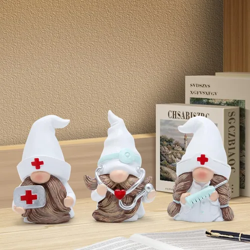 Vista 6 de Hodao 3 piezas de figuras de gnomos de Doctor Home Decoración Doctor Gnomos Adornos Escandinavos Tomte Elfo Decoración Regalos de Verano Gnomos