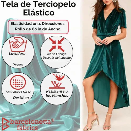 Vista 3 de Barcelonetta Tela de terciopelo elástico Lujo y suave Tela de terciopelo Rollo de 60 pulgadas de ancho 10% elastano Costura, ropa Negro