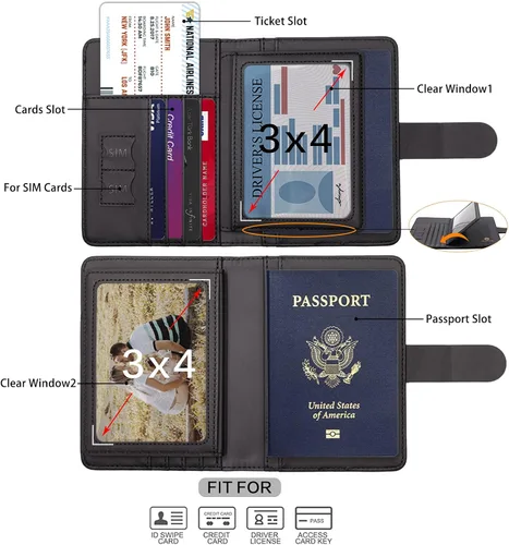 Vista 3 de Melsbrinna - Funda para pasaporte, ranuras para tarjetas, bonita funda para pasaporte para mujeres/hombres, resistente al agua con bloqueo RFID