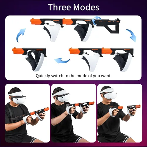 Vista 5 de DEVASO Magnetic VR Gun Stock for PSVR2, 3-in-1 Changing VR Handle Accessories for Playstation VR2, Handle Attachment with Shoulder Straps for
