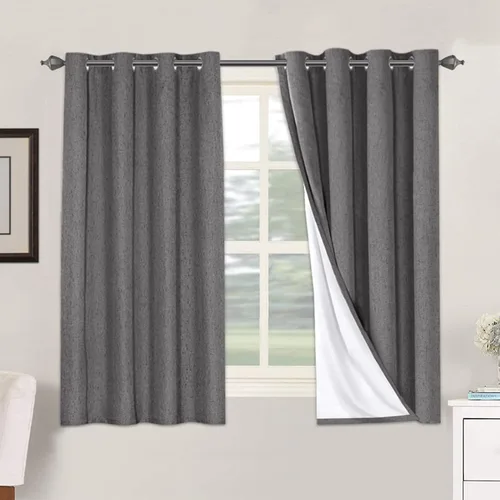 Vista 38 de H.VERSAILTEX Cortinas 100% opacas con aislamiento térmico, texturizadas, de lino, con bloqueo completo de calor y luz, para sala de estar y Negro