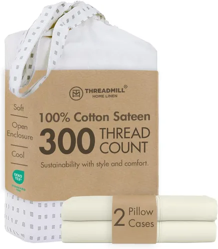 Vista 31 de Threadmill Juego de fundas de almohada tamaño king de 2 piezas - 100% algodón puro de 300 hilos, tejido de satén beige - Fundas de almohada ultra