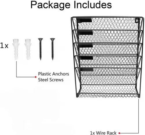 Vista 6 de Soporte para archivos de pared, organizador de correo colgante, alambre de pollo de metal, soporte de pared, revistero para el hogar y la oficina