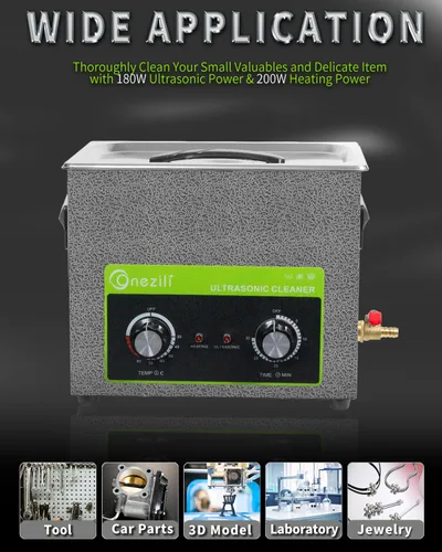 Vista 5 de ONEZILI Limpiador Ultrasónico, limpiador de piezas de 6L con tiempo y temperatura ajustables, máquina ultrasónica de alta potencia de 180W, limpieza