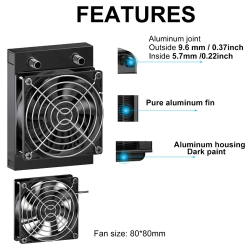 Vista 2 de Clyxgs Radiador de refrigeración por agua, radiador intercambiador de calor de aluminio de 8 tubos con ventilador para PC CPU, computadora, sistema