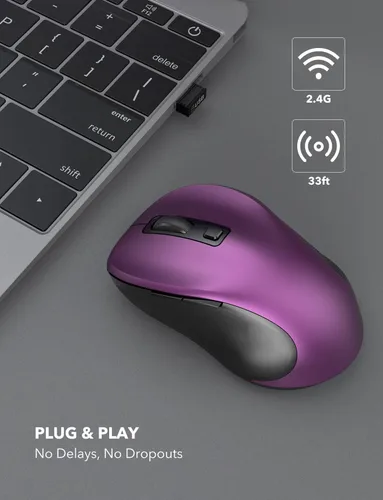 Vista 2 de Trueque Mouse inalámbrico para laptop, mouse ergonómico de 2.4 GHz con 3 niveles de DPI ajustables, botones de página arriba y abajo, mouse USB