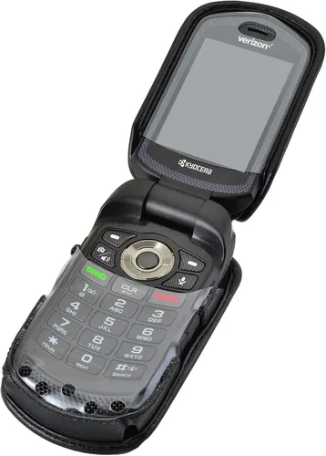 Vista 4 de Turtleback Funda ajustada para DuraXV LTE Verizon Flip Phone de cuero negro con trinquete resistente, funda de metal extraíble con clip