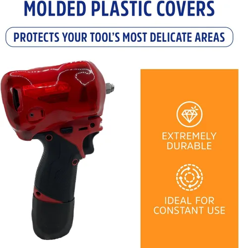 Vista 3 de Protoco JB-65 Funda protectora para llave de impacto rechoncha Milwaukee M12-2554/2555 (3/8" o 1/2"), cubierta de herramientas, color rojo