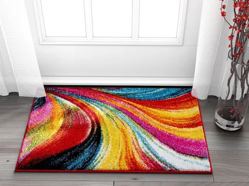 Vista 8 de Well Woven Tapete geométrico rubí de 2 x 3 pulgadas, color azul y gris, vibrante, moderno, contemporáneo, tallado a mano, diseño de rayos de sol