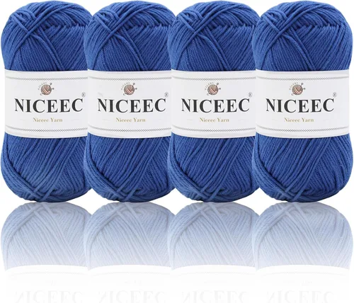 Vista 41 de NICEEC 4 madejas de hilo de algodón suave para bebé, 4 capas, manualidades DIY, peso fingering, hilo para manta para ganchillo y tejido, total 700