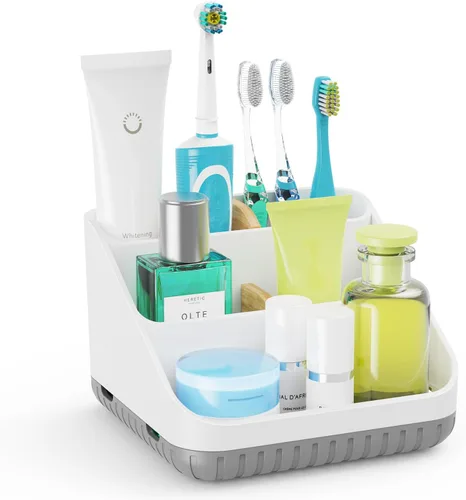 Vista 11 de Chintu Portacepillos de dientes para baño, organizador de encimera de baño, soporte eléctrico para cepillado de dientes, 6 ranuras para organización