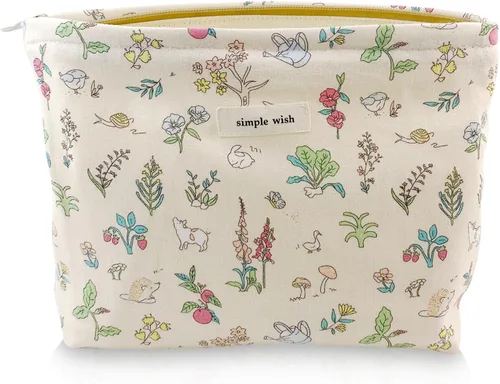 Vista 8 de Bolsa de maquillaje estética grande, bolsas de cosméticos florales para mujeres y niñas, organizador de maquillaje de lona con cremallera, bolsa