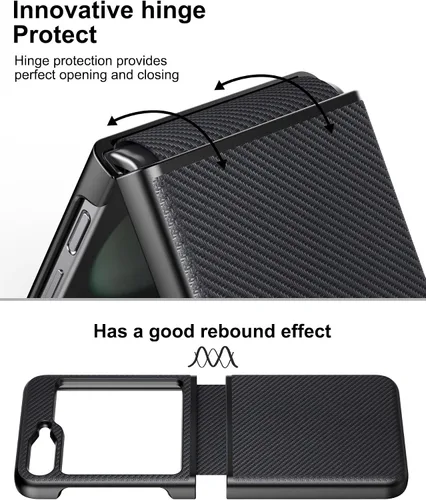 Vista 2 de Foluu Funda protectora delgada para Samsung Galaxy Z Flip 5 con protección de bisagra, correa de goma de piel sintética + carcasa de policarbonato
