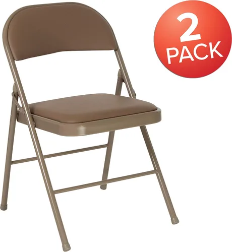Vista 7 de EMMA + OLIVER Paquete de 2 sillas plegables de vinilo beige con doble refuerzo