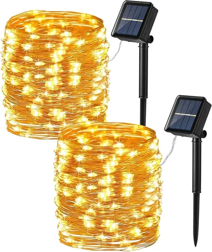 Vista 11 de Brizled Guirnalda de luces solares de vid de 33 pies, 100 luces LED solares, 8 modos, hojas de hiedra artificial, luces solares de vid, luces