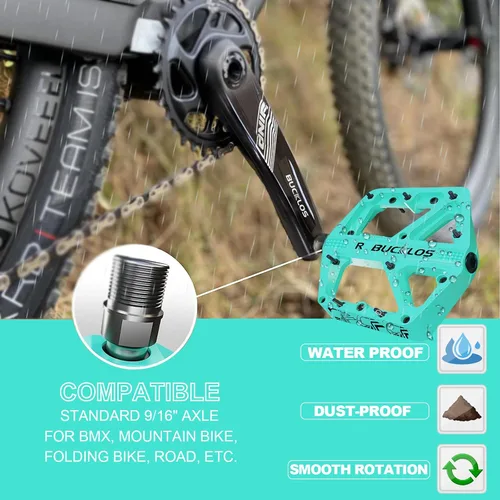 Vista 4 de BUCKLOS Pedales de Bicicleta de Montaña MTB Pedales Planos, Bicicleta de Carretera para Adultos Plataforma Grande Pedal Antideslizante de Nylon