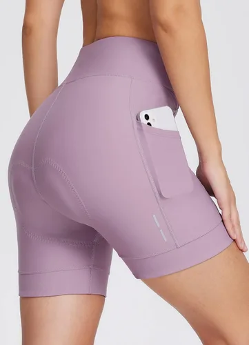 Vista 2 de BALEAF Pantalones cortos de ciclismo acolchados para mujer, pantalones cortos de ciclismo con acolchado 4D, pantalones cortos cruzados con bolsillos
