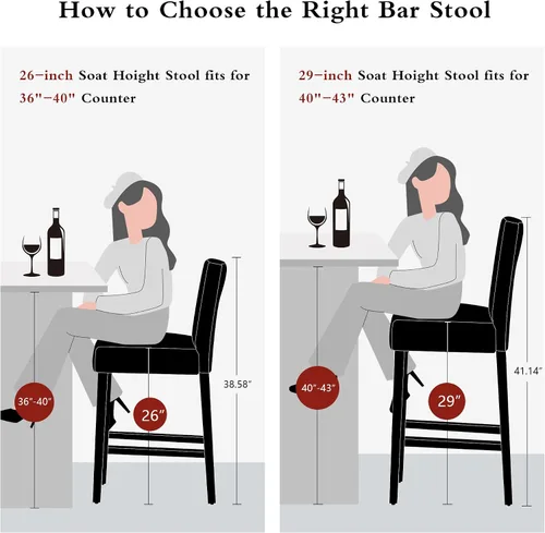 Vista 8 de Juego de 3 taburetes de bar de piel sintética de 26 pulgadas, modernas sillas de bar tapizadas de altura de barra, taburetes de bar con patas