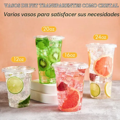 Vista 7 de Vplus - Paquete de 200 vasos de plástico desechables de PET transparente de 12 onzas con tapas para jugo Vasos de cristal para beber en frío