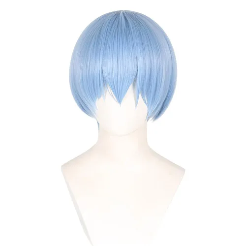 Vista 2 de Peluca corta de anime cosplay azul hielo para hombres y mujeres, peluca sintética de fiesta de disfraces de Halloween
