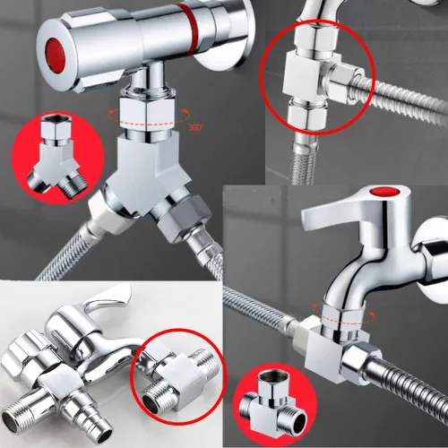 Vista 7 de Adaptador desviador de agua, 4 vías X1, conector de manguera G1/2", latón cromado, plata