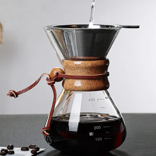 Vista 5 de Cafetera para cafetera, 13.5 fl oz, doble filtro, de madera, para café, adecuado para fiestas de café en casa