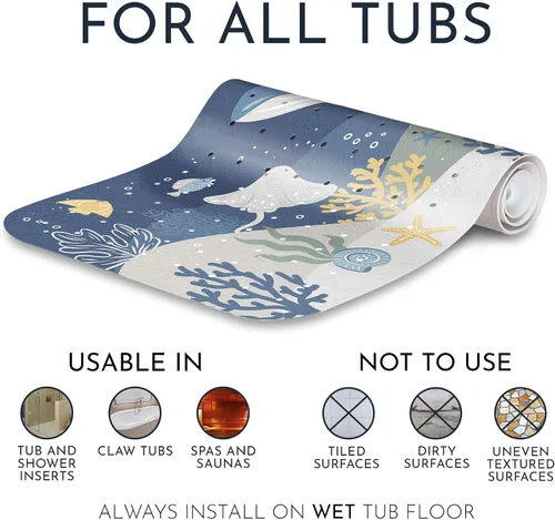 Vista 9 de Homerella Tapete de ducha antideslizante de 21 x 21 pulgadas y tapete de baño antideslizante de 40 x 16 para niños, 2 ganchos incluidos, lavable a