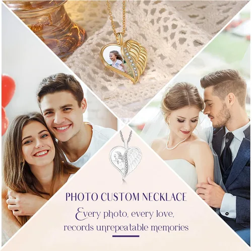 Vista 6 de Collar personalizado con foto para mujer, collar con colgante de imagen grabada de seis caras, regalo de joyería de memoria para madre y padre