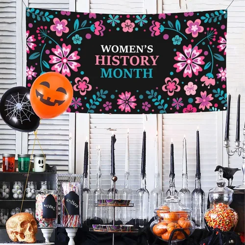 Vista 3 de Día de la Mujer Marzo es el Mes de la Historia de la Mujer Pancarta de 70 x 35 pulgadas Fondo de fotografía de fiesta de vacaciones