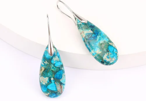 Vista 3 de Aretes colgantes de piedra curativa natural con piedra de nacimiento de cristal