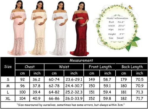 Vista 6 de ZIUMUDY Vestido de maternidad de encaje con volantes y hombros descubiertos para mujer, maxi vestido de fotografía para baby shower