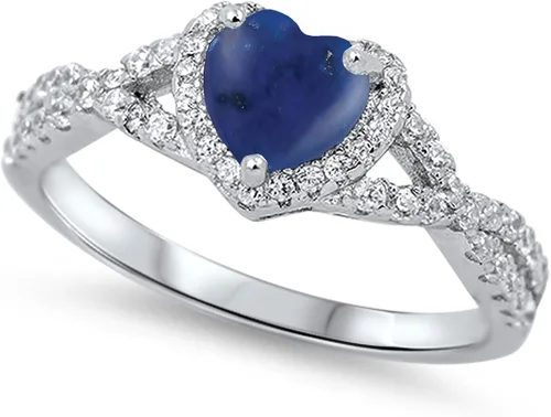 Vista 16 de Elige tu color. Anillo de compromiso de plata fina con diseño de corazón y halo Claro
