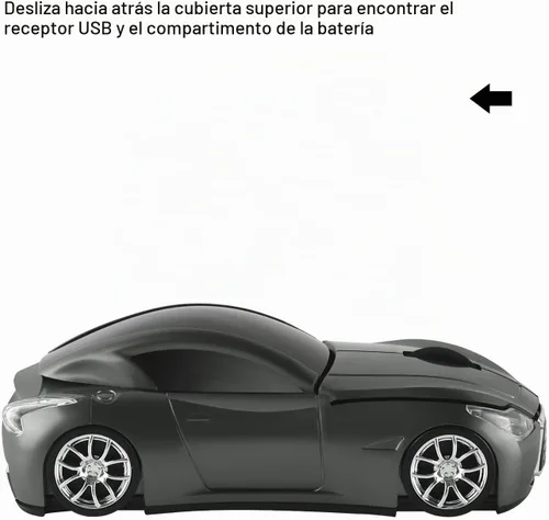 Vista 4 de elec Space Cool Sport Car Shape 2.4GHz Ratones inalámbricos ópticos inalámbricos con receptor USB para PC portátil 1600DPI 3 botones Gris