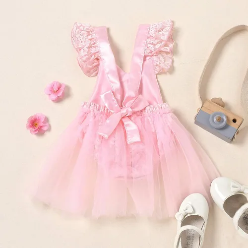 Vista 4 de Pelele para bebé niña, recién nacida, de vestido tutú con volantes y encaje, atuendo de princesa