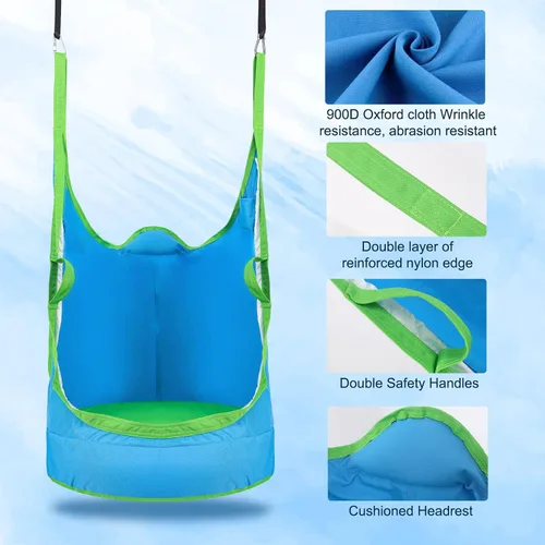 Vista 6 de Silla Columpio Colgante Mejorada para Niños, Silla Hamaca Colgante para Niños con Luces LED, Asiento Columpio Colgante de Tela Oxford 900D para Azul