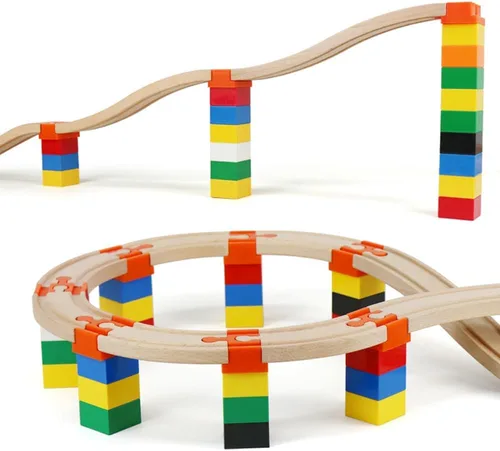 Vista 9 de Accesorios de madera para rieles de tren, 16 piezas de conectores de madera para riel, compatibles con todas las marcas principales, regalo