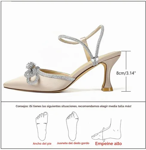 Vista 4 de Susanny - Zapatos de tacón bajo con strass para mujer, con punta puntiaguda, de tacón kitten, con cierre, ajustables, con correa, para vestido