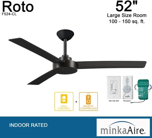 Vista 3 de Minka-Aire F524-CL Roto Ventilador de techo de 52 pulgadas 3 aspas con control remoto adicional en acabado carbón..