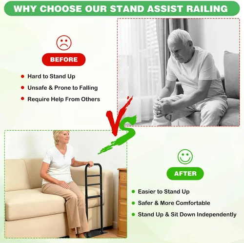 Vista 6 de Soporte de sofá ajustable para ancianos, riel de asistencia para sofá y silla, riel de asistencia de soporte de metal resistente. Adecuado