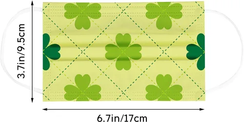 Vista 7 de Mascarillas desechables para el día de San Patricio para adultos, diseño de tréboles verdes irlandeses, decoración de la cara, 3 capas, no tejidas