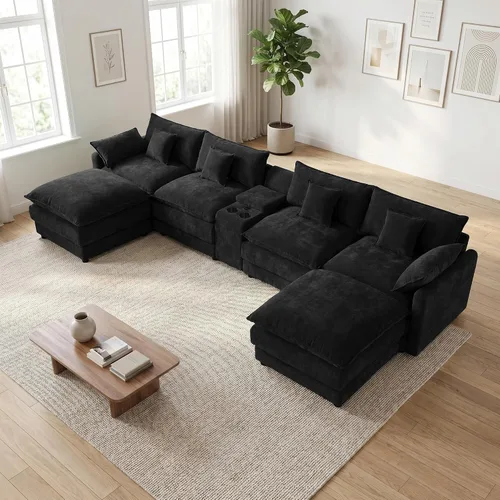 Vista 25 de ONEMMLION Cloud Couch - Sofá modular seccional en forma de U de 114 pulgadas, cómodos sofás seccionales para sala de estar, sofá moderno de felpilla