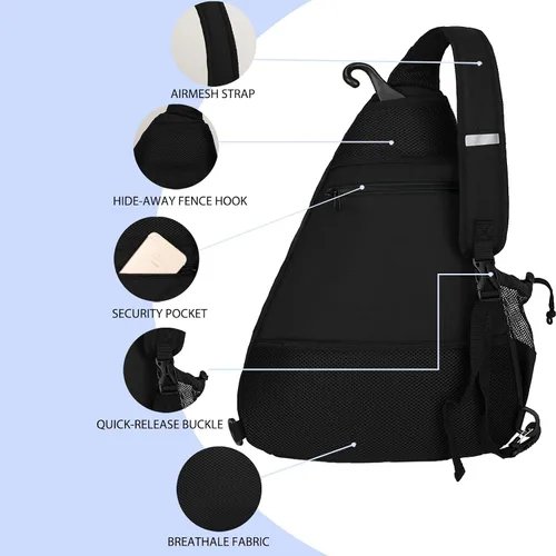Vista 6 de Bolsa de Pickleball Goloni para Mujeres, Mochila de Pickleball para Hombres, Bolsa de Hombro Ligera con Gancho para Cerca, Gran Capacidad, Bolsillo