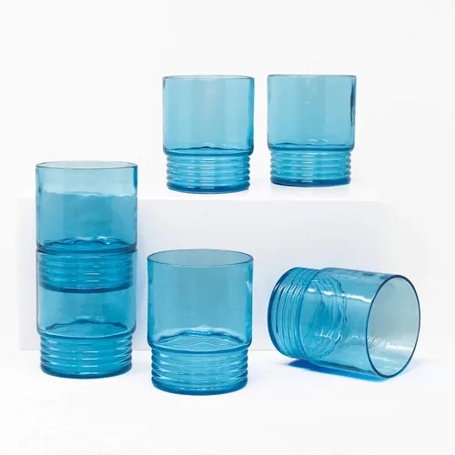 Vista 3 de Le Cadeaux Tritan Santorini - Vaso de cristal pequeño, 6 unidades, color azul