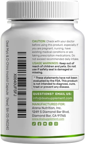 Vista 7 de Suplemento de Myo-Inositol y D-Chiro Inositol para Mujeres (40:1) 2,050 mg por Porción 240 Cápsulas Vegetarianas con Folato, Vitamina D3