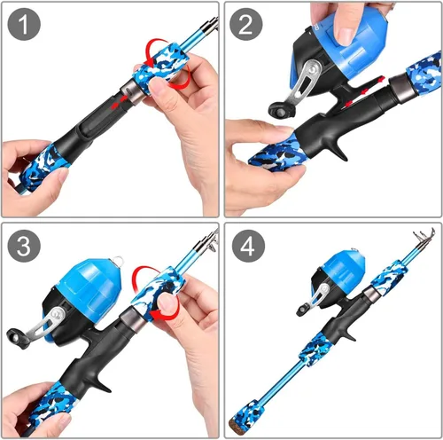 Vista 5 de ODDSPRO Caña de pescar para niños, kit combinado de caña de pescar y carrete telescópico portátil para niños, con caja de aparejos de pesca Spincast
