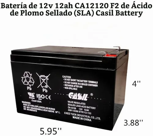 Vista 4 de Batería recargable CASIL 12 V 12 Ah F2 de plomo ácido sellado AGM de ciclo profundo (1 unidad)