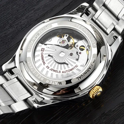 Vista 4 de CARNIVAL Mens Dial Automatic Full Gold Stainless Steel Sapphire Glass Waterproof Men Black Watch