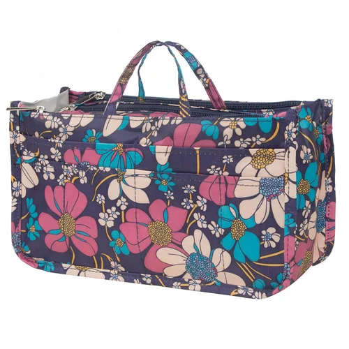 Vista 2 de Micom Organizador de cosméticos extensible, con estampado, asas, 13 bolsillos, para cartera de mujer, L, Azul (Blue Flower)